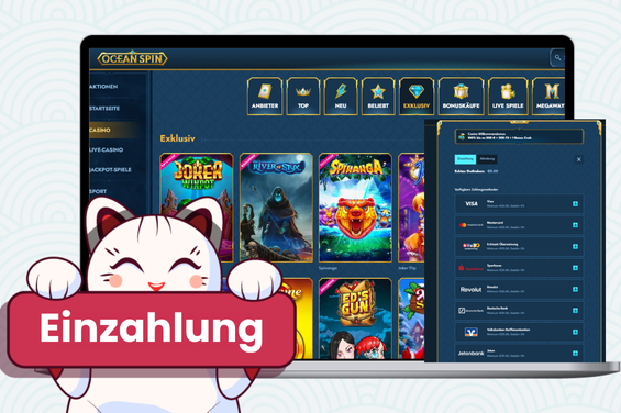 Einzahlung bei Oceanspin Casino mit verschiedenen Zahlungsmethoden