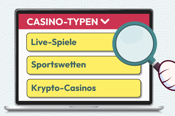 Aktenkoffer-Symbol, das die verschiedenen Online-Casino-Optionen für Spieler darstellt.