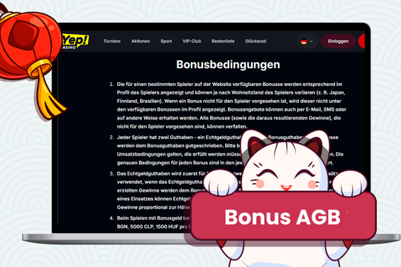 Bonusbedingungen im Yep Casino