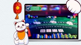 Casino image in the background with the Maneki cat and licensed icon.