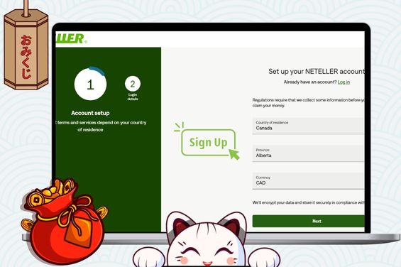 Neteller account creation form with the Maneki cat.