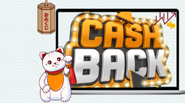 Big cashback image featuring increasing graphic rate and the Maneki cat.