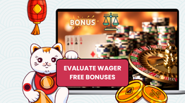 Shiny roulette, cards, chips with bonus banner and Maneki cat.