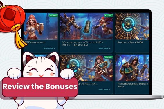 Diverse bonuses with the Maneki cat holding the review bonuses banner.