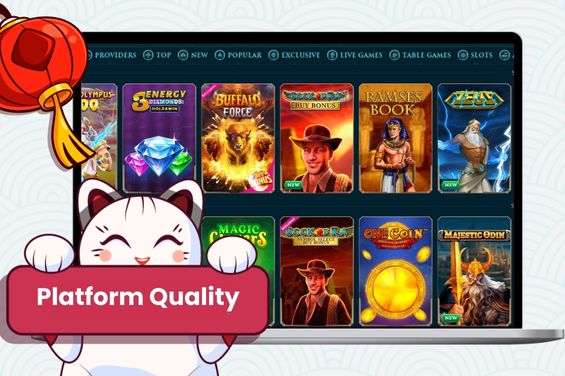Casino games image with Maneki cat holding the platform quality banner.