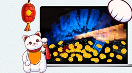 A variety of online payment methods shown on a laptop screen with a lucky cat mascot.