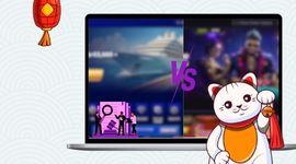 Maneki cat comparing two different casino images with the versus icon.