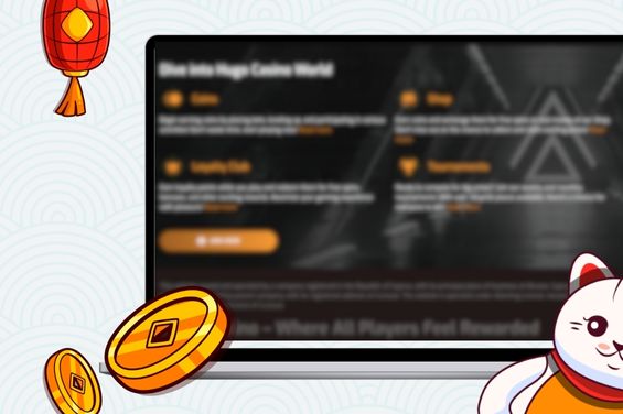Cartoon cat watching a casino page, with more coins and a red lantern decoration