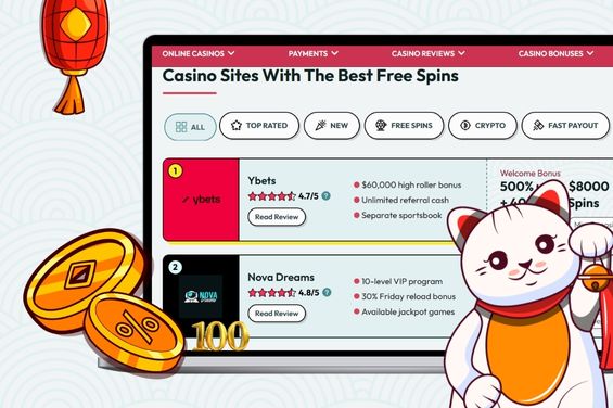 Maneki casino free spins list image in the background with the Maneki cat.