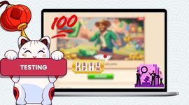 Maneki cat holding a testing banner with a free spin icon and a casino image in the background.
