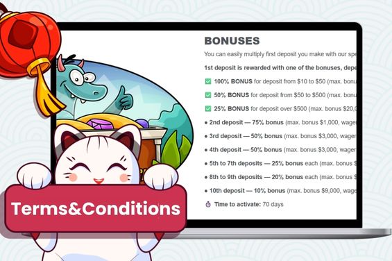 Casino-X bonus terms and conditions image with Maneki cat.