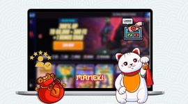 A casino image in the background with complaints and 5-star icons.
