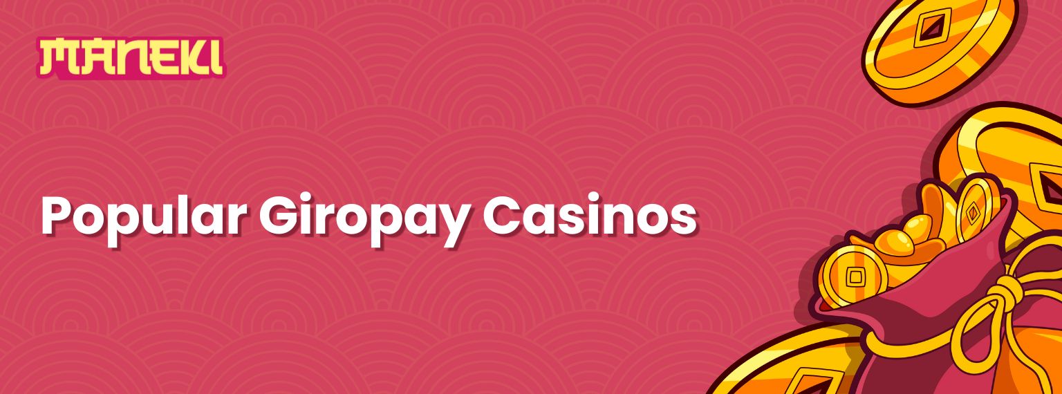 Maneki banner with text "Popular Giropay Casinos" and showing red wallet with gold casino coins