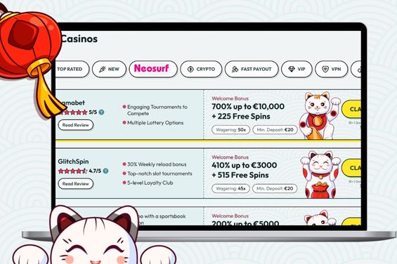 Maneki casino reviews list the Neosurf logo.