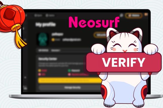 Casino image in the background with the Verify banner and the pink Neosurf logo.