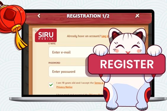 A registration form in the background with the Siru mobile logo.