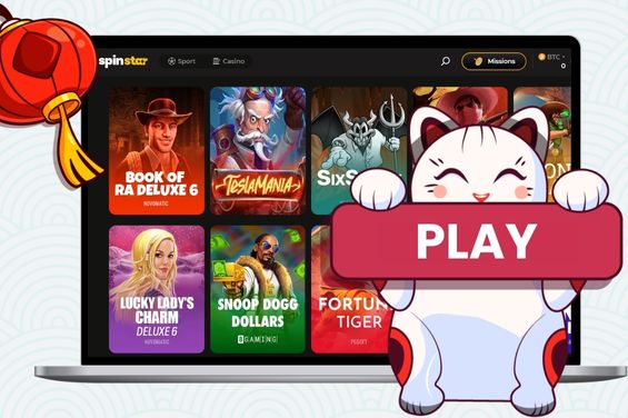 Spinstar slot games image in the background with play banner.