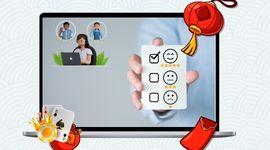 Customer support survey with live agent icon.