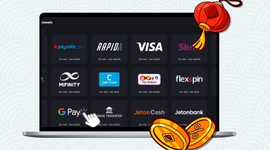 A laptop screen shows various payment method logos, with a hand cursor clicking on Google Pay.