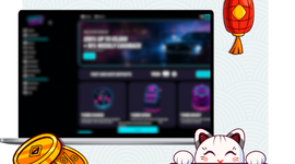 Casino dashboard displaying various gaming features and promotions.