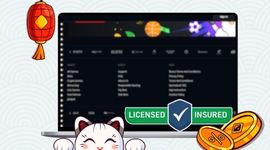 Casino image in the background with licensed and insured logo with the Maneki cat.