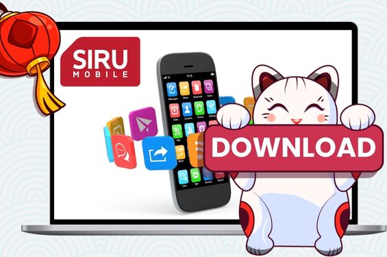 Mobile application image in the background with the Siru Mobile logo.