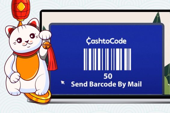 Cashtocode barcode with Maneki cat and 50 number.