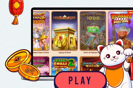 Games image in the background with a play button and Maneki cat.