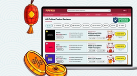 Laptop shows an All Online Casino Reviews list with ratings, bonuses, and Claim Now buttons.